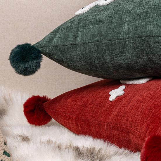 Наволочка декоративная с рождественским узором, кисточками и помпонами, чехол на подушку в стиле фермерского дома