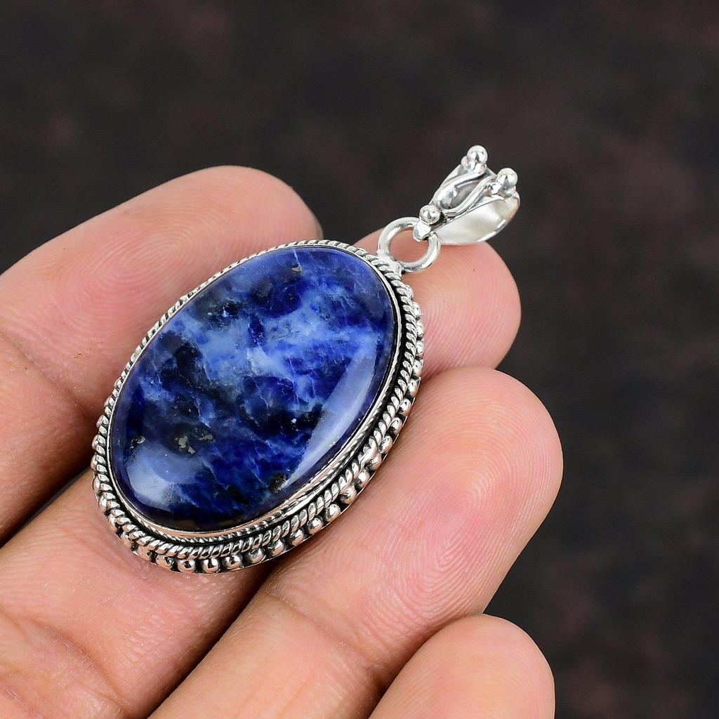 Подвеска с содалитом, подвеска из настоящего драгоценного камня, подвеска из стерлингового серебра 925 пробы, подвеска ручной работы, ювелирные изделия из содалита для нее, подарок для мамы, элегантные ювелирные изделия