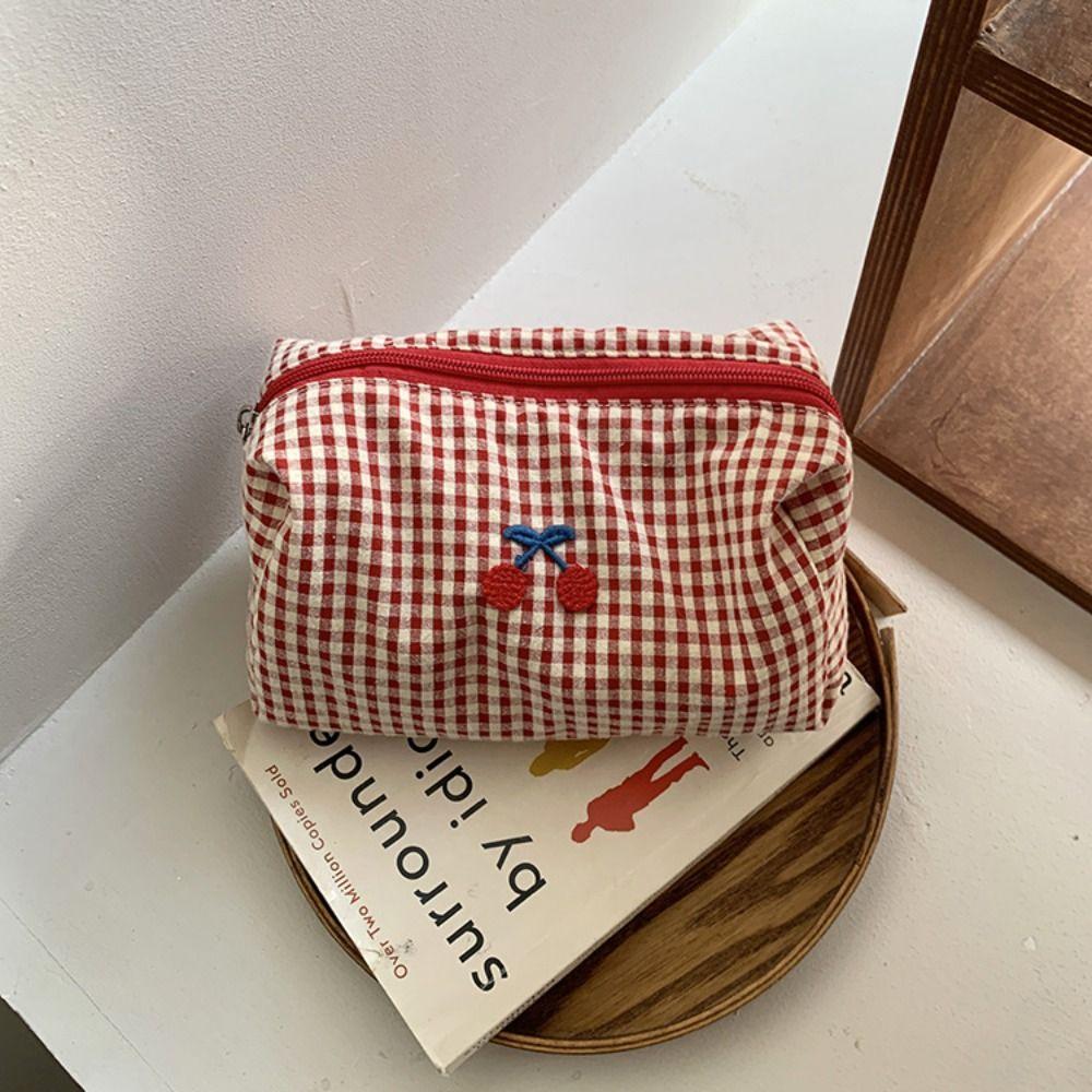 Multifunctional Cherry Cosmetic Bag Cotton Toiletry Bag Portable Travel Storage Bag Unisex