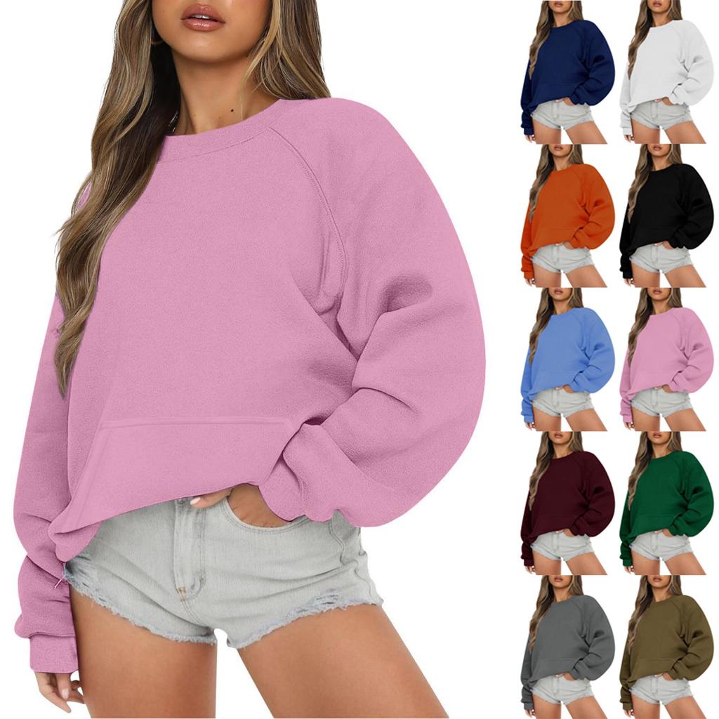 Women Autumn Winter Tops Women's Long Sleeve Sweatshirt Casual Crewneck Loose Fit Pollover Fleece Tops