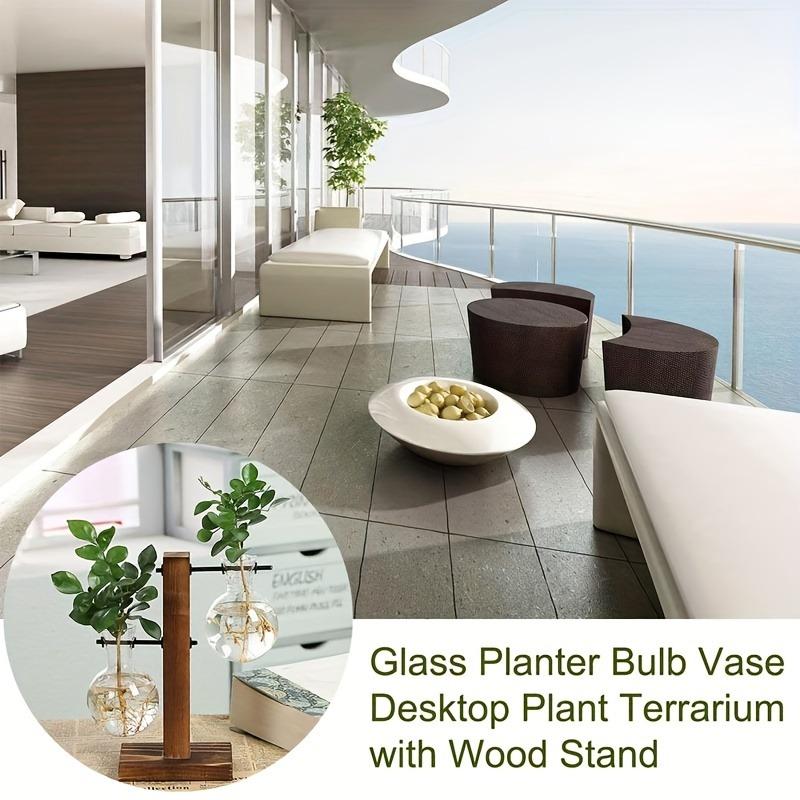 Creative Wooden Frame Hydroponic Vase Dill Plant Transparent Glass Flower Arrangement Container Desktop Ornament Home Decoration Products