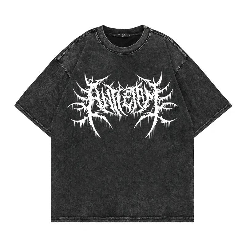 Винтажная панк-футболка Loose Wash, готическая графика, нейтральная уличная, уличная, старомодная, мужская и женская повседневная футболка