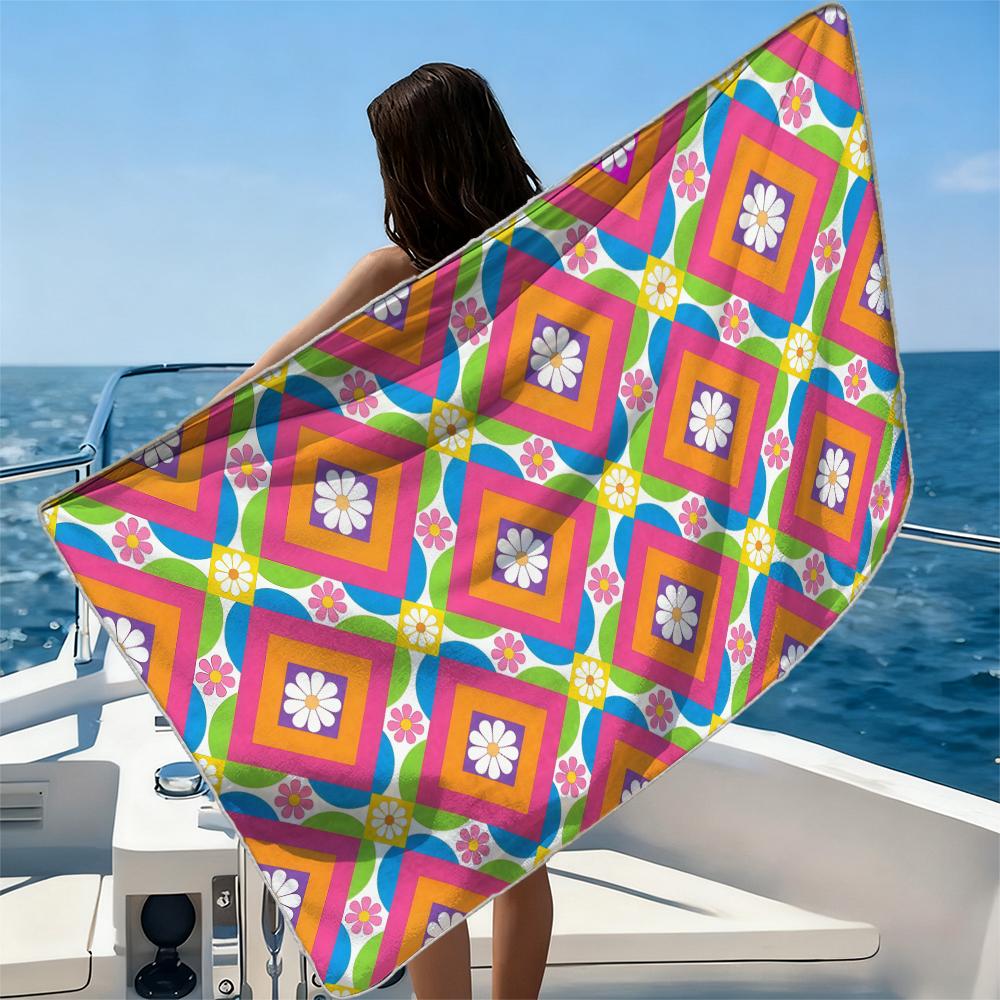 Retro Daisy Beach Towel Ultra-fine Fiber Quick Drying Absorbent Beach Swimming Vacationvacation Essentials Gifts