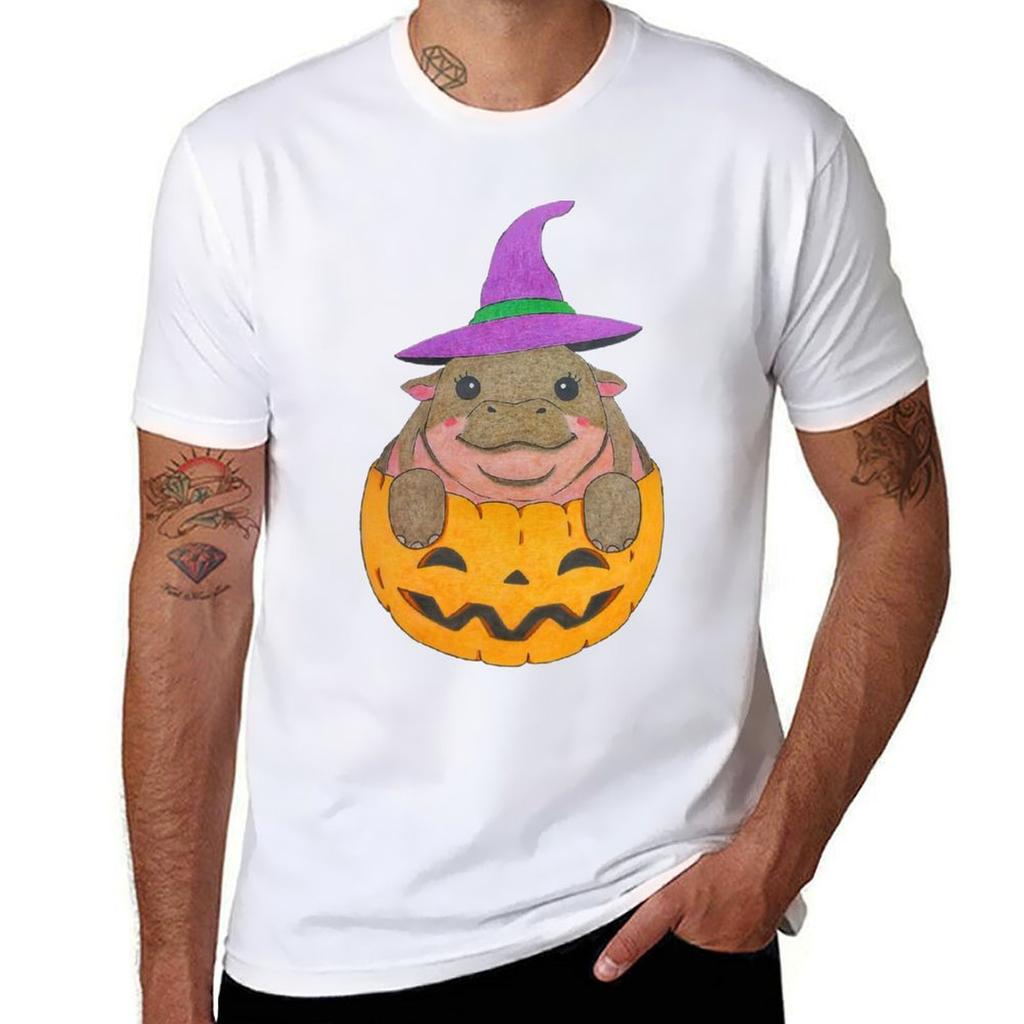 Moo Deng Baby Hippo Halloween TShirt Plus Size Basic Cotton TShirt