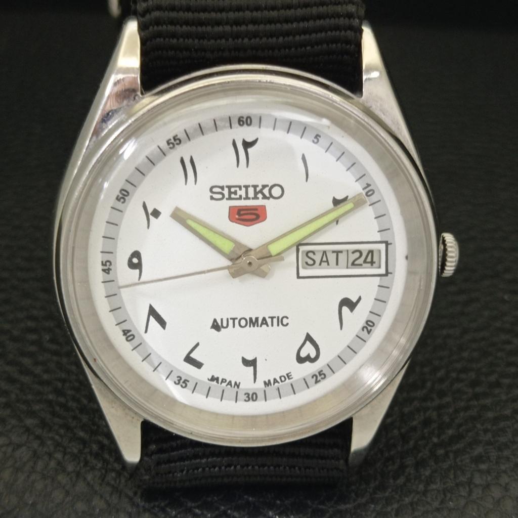 Seiko 5 АВТОМАТИЧЕСКИХ 6309A ЯПОНИЯ МУЖСКИЕ ВИНТАЖНЫЕ АРАБСКИЕ БЕЛЫЙ ЦИФЕРБЛАТ ЧАСЫ a701410-5