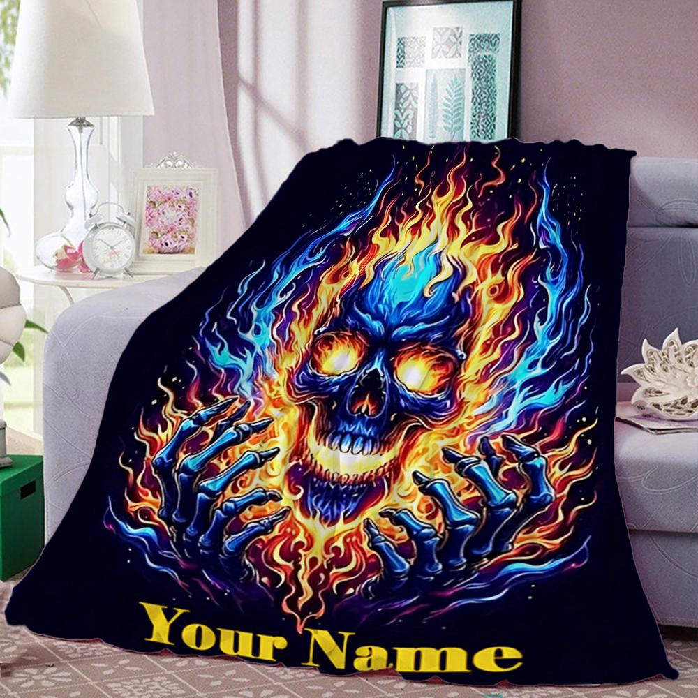 Customized Name Personalized Blanket Super Mythological Skull Pattern Warm Soft Blankets Home Travel and Comfortable Blanket