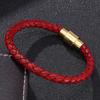 Fashion Men Women Red Leather Bracelet Charm Stainless Steel Button Neutral Accessories Female Bracelets Bangles