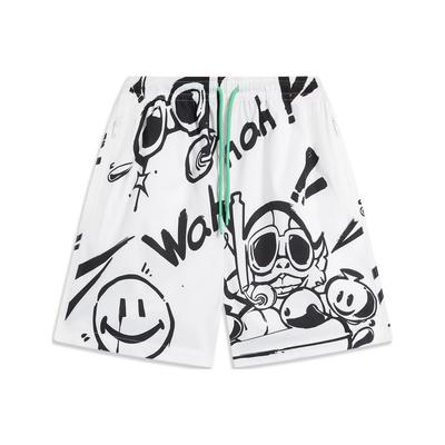 Li Ning League Of Legends Pool Party Collaboration Мультяшный принт Прямые брюки Кремовый Белый сплошной принт Повседневные шорты Мужские шорты AKST829-4