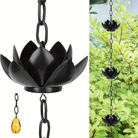 120CM Lotus Rain Chain Heavy Duty Metal Outdoor Garden Hanging Rain Catcher Cups Outside Gutters Downspouts Decorative Rain Chain Replacement