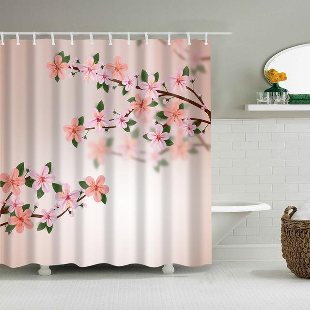 Chinese Style Flower Branch Landscape Shower Curtain 3D Printing Sunflower Bathroom Accessories Sets Waterproof Polyester Screen