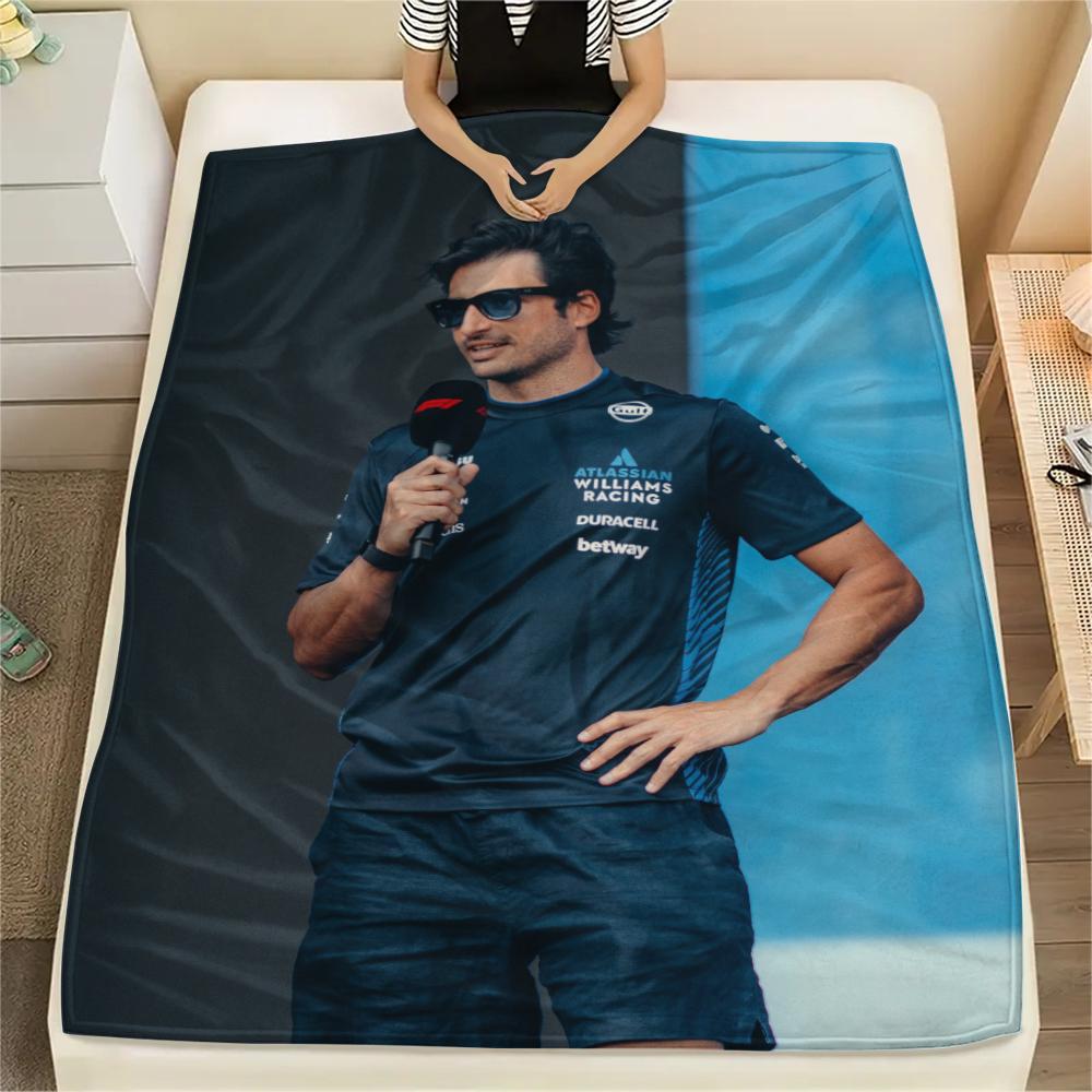 1PC Carlos Sainz Print Flannel Blanket, High quality Comfortable for All Seasons, Home Decor, Warmth and Comfort, Perfect for Christmas Gifts