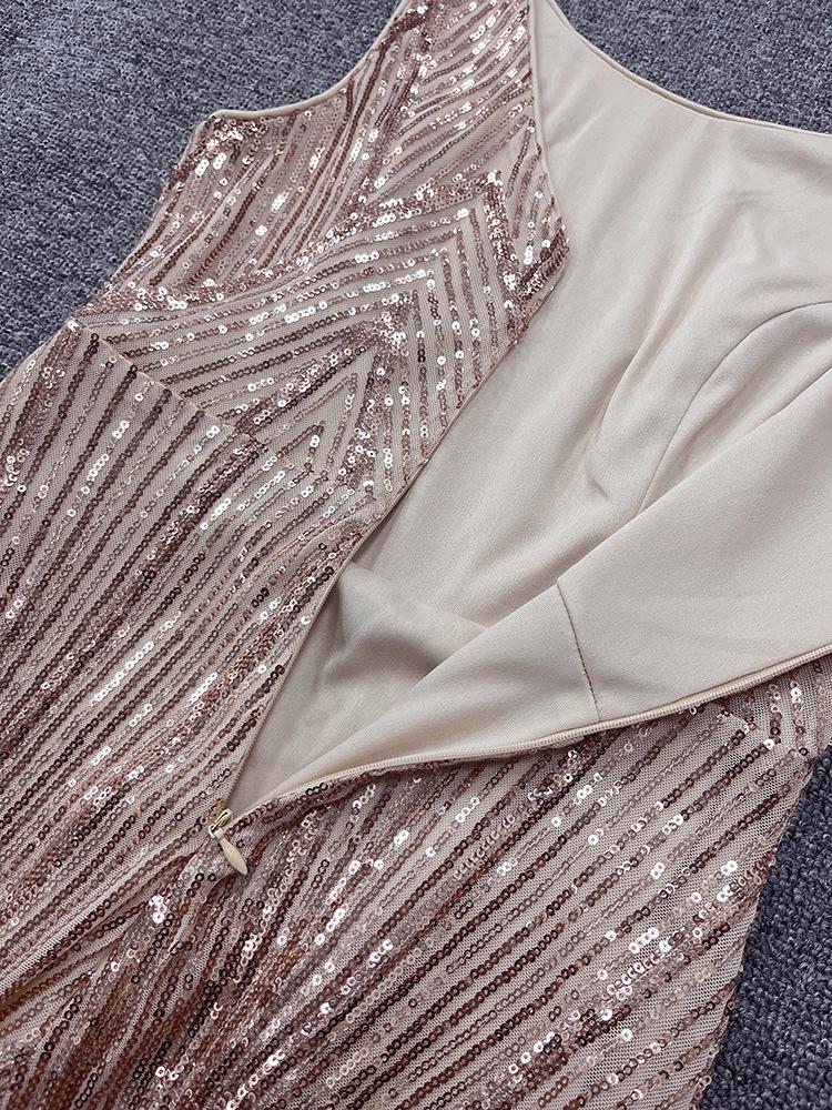 Women's Rose Gold Sleeveless Mermaid Gown - Sparkly Plus Size Evening Dress 2024