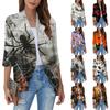 Women's Casual Fashion Three-quarter Sleeve  Print Soft Draped Ruffle Cardigan Jacket