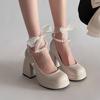 Pearl Thick Heel Single Shoes High Heels Women's 2025 Spring New French Fairy Style Heightened Simple Mary Jane Shoes