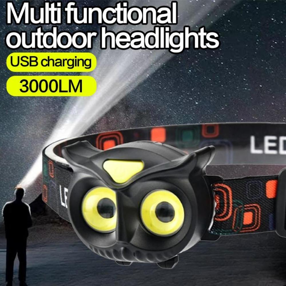 Налобный фонарь COB Owl, водонепроницаемый, перезаряжаемый через USB, с крючком и магнитом для взрослых, детей, бега, рыбалки, верховой езды, кемпинга