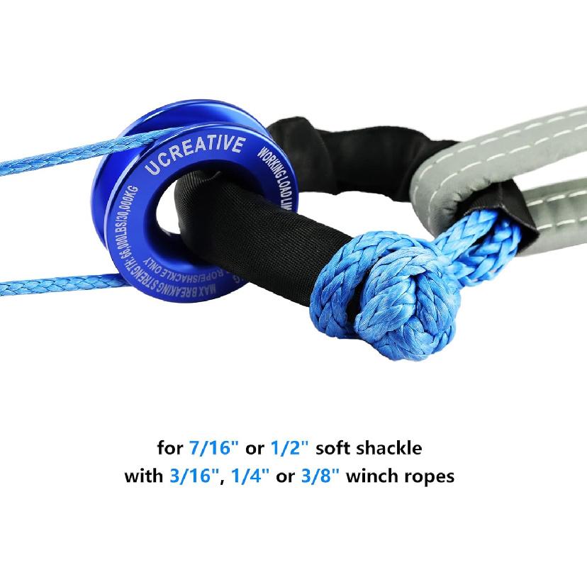 Ucreative Winch Snatch Recovery Ring 66,000 Lbs For Soft Shackle And Synthetic Rope For ATV UTV SUV Truck Off-Road Vehicle Recovery (Blue)