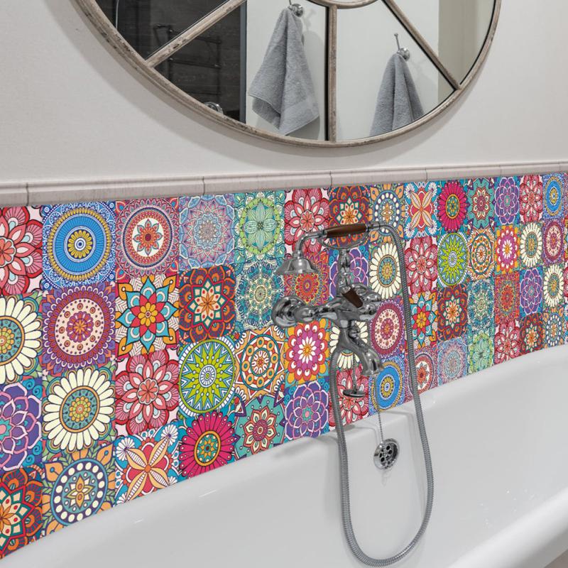 24 шт. наклейки на плитку мандалы в стиле ретро, ​​красочные водонепроницаемые термостойкие самоклеящиеся плитки, пленка на стену