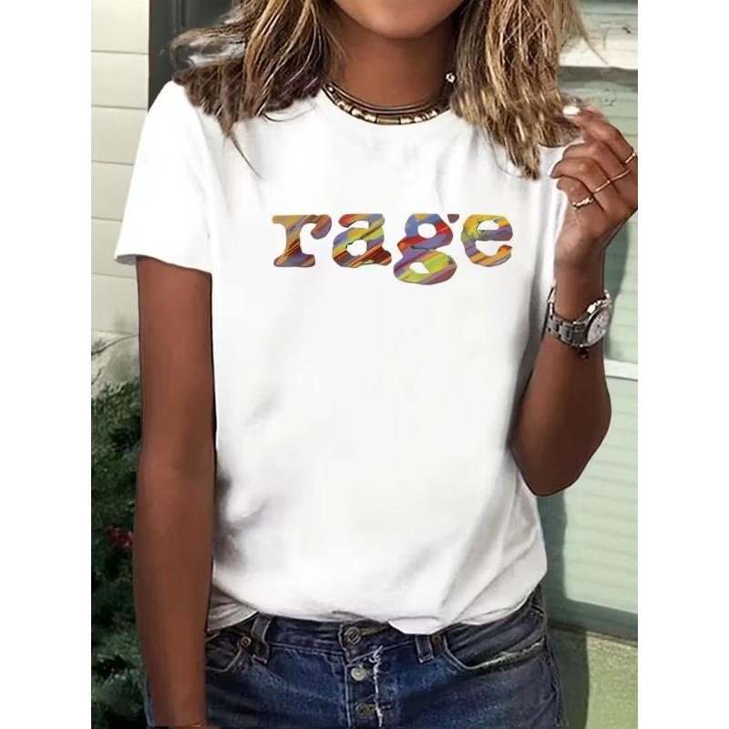 Women 90s Y2K Retro T-Shirt Rage Print Iconic Colors Oversized Round Neck Party Casual Top