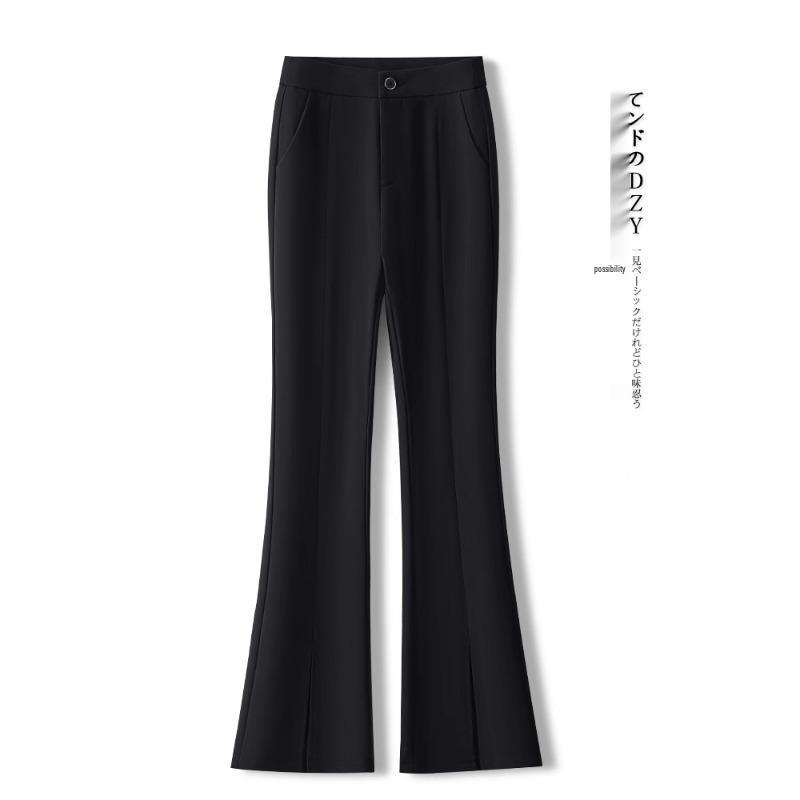 Women's Black High-Waist Flare Pants with Slit - New 2025 Spring/Autumn Slimming Style