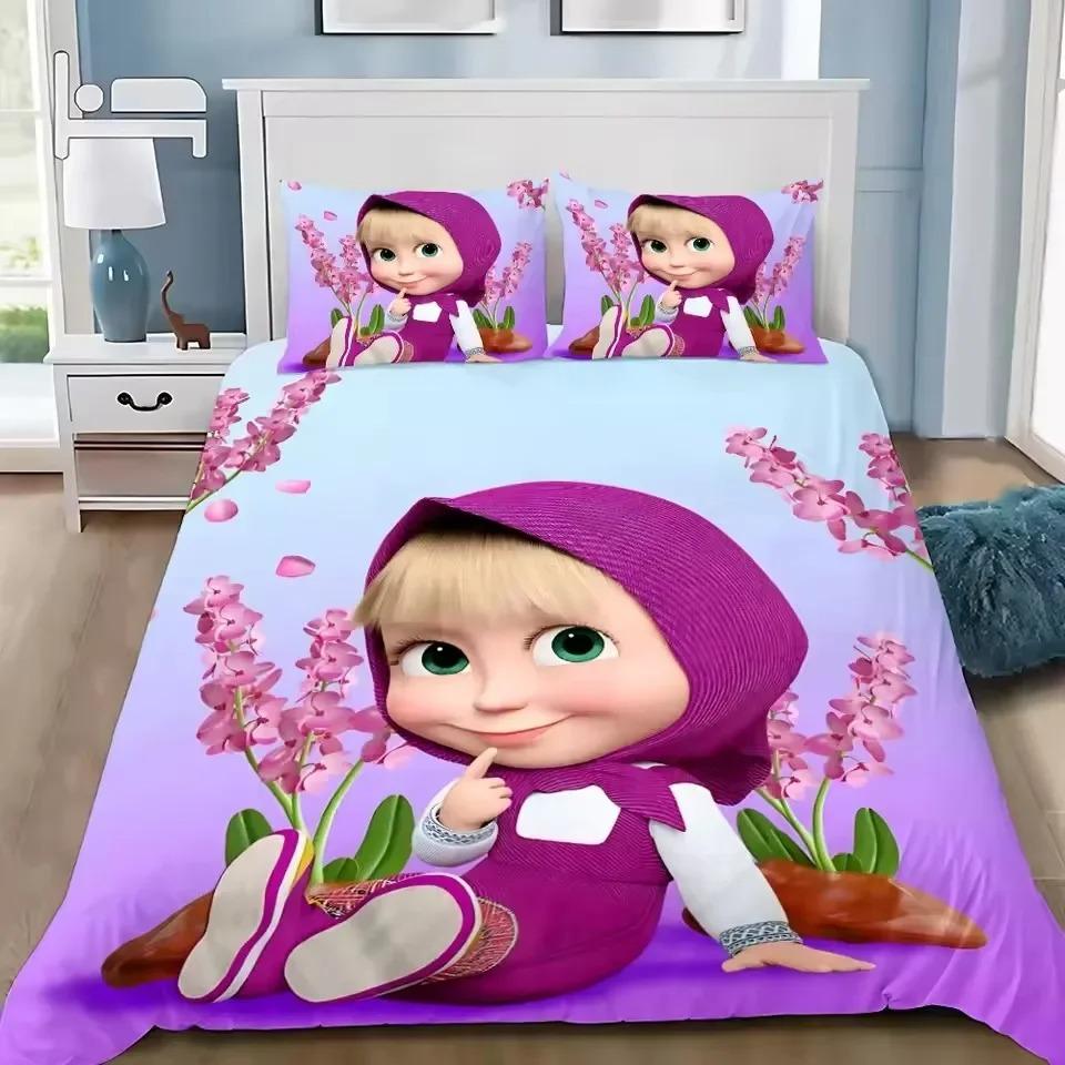 Маша и Медведь 3D Печатное Пододеяльник Наволочка Комплект Постельного Белья Твин Фулл Квин Кинг для Спальни Декор