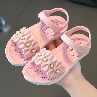 Новые летние модные сандалии с украшением из бисера для девочек 3-7 лет, детские тапочки, мягкие нескользящие шлепанцы для морского пляжа, детская обувь