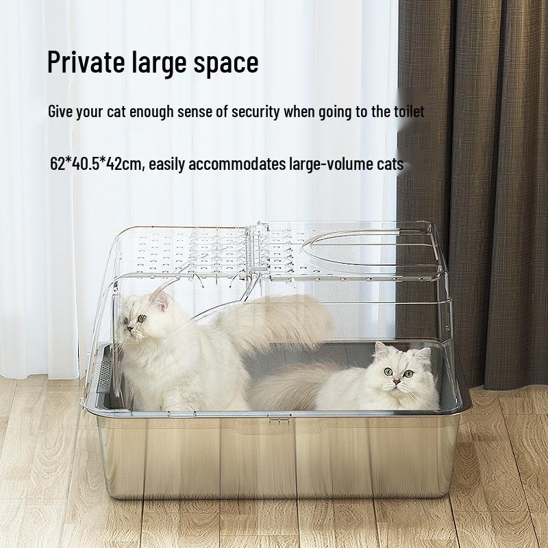 Meow & Cross-Border Нержавеющая сталь Кошачий туалет с откидной крышкой, брызгозащитная конструкция с приподнятым краем и антипригарное основание.