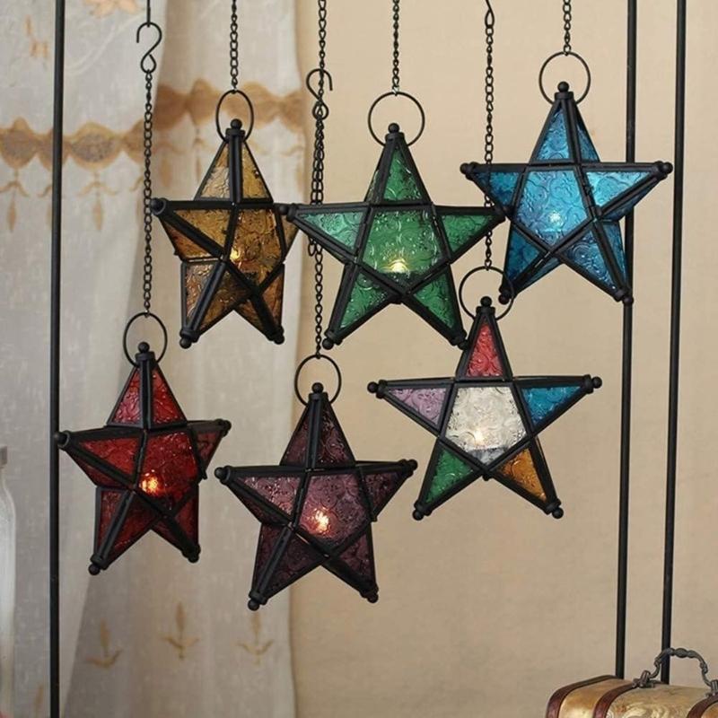 Iron Hanging Candle Holders Art Design Star Shape for Home Decors Sturdy Metal Texture Ideal for Living Room Study