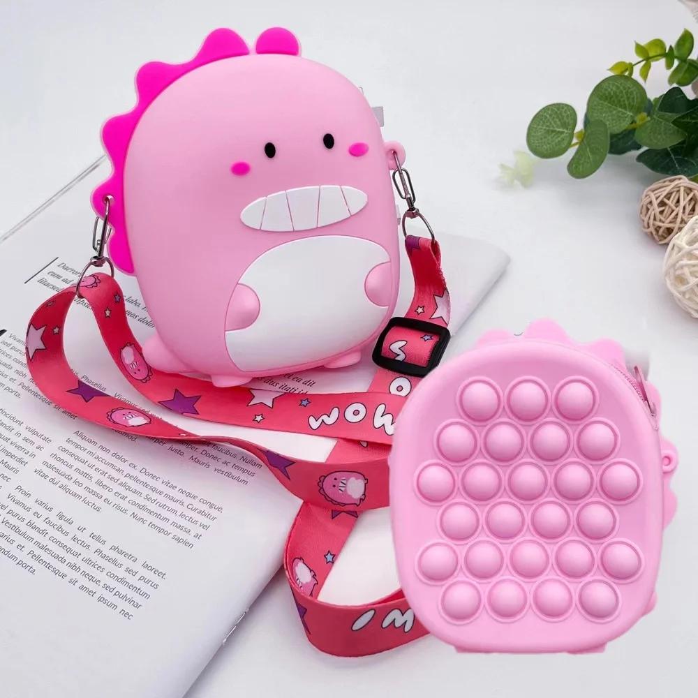 Сумка через плечо с изображением динозавра из мультфильма, детский кошелек для монет из силикагеля, переносная сумка для хранения, подарок для девочек, рождественский подарок