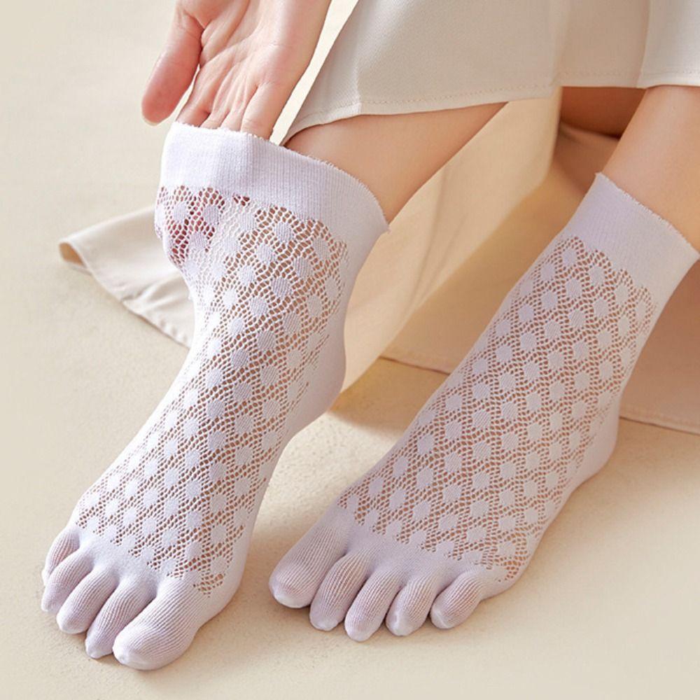 Comfortable Sweat-absorbing Mesh Velvet Cotton Solid Color Five Finger Socks Women Hosiery Breathable Thin Socks