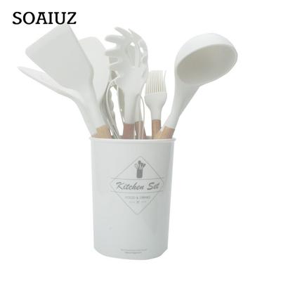 Силиконовые кухонные принадлежности с антипригарным покрытием, набор кухонных принадлежностей, лопатка, лопатка, венчики для яиц, деревянная ручка, набор кухонных инструментов для приготовления пищи