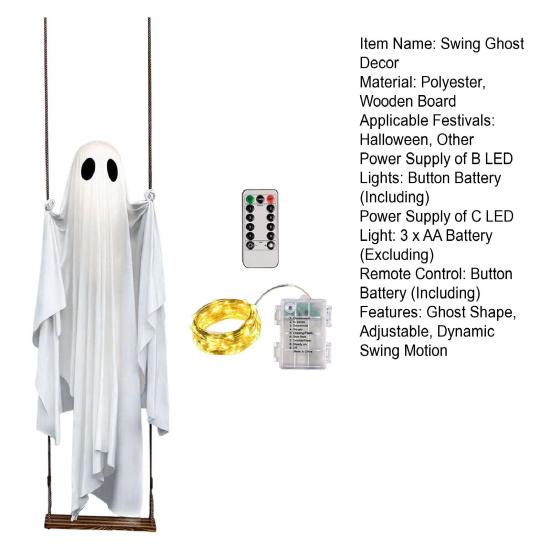 Halloween Decoration Outdoor Swing Ghost Ornament with LED Lights Adjustable Hanging Spooky Ghost Decor