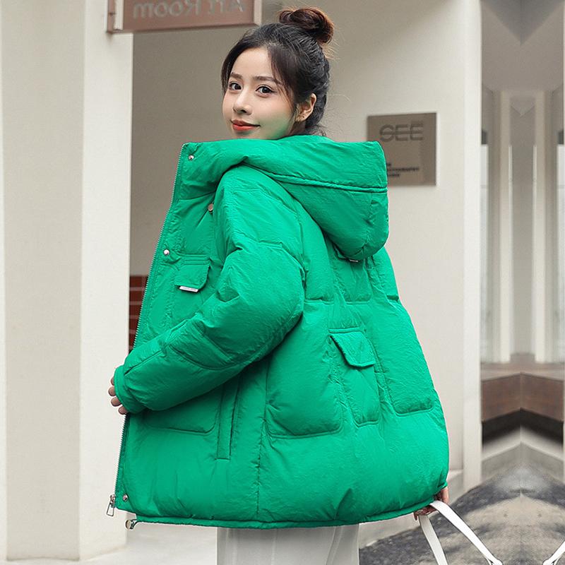 Осень-зима, утепленная теплая парка, женская повседневная однотонная свободная куртка с большим карманом и капюшоном, куртки с хлопковой подкладкой, верхняя одежда