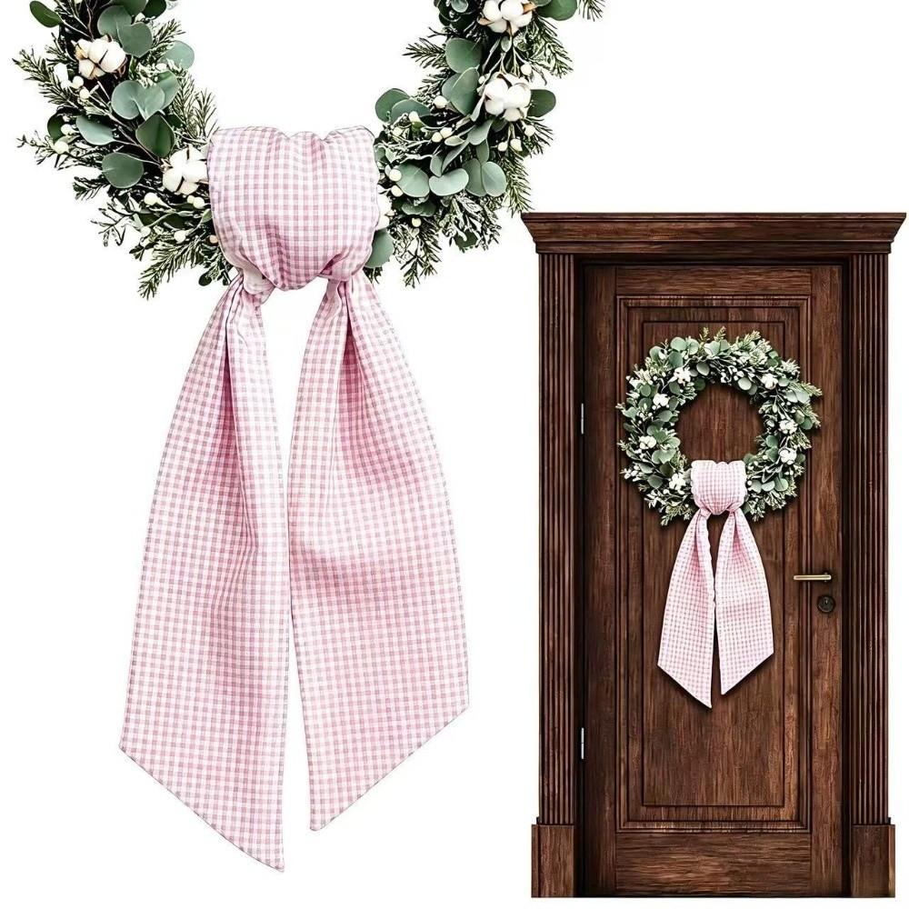 Cloth Garland Ribbon Gingham Canvas Scalloped Wreath Sash New Wreath Sashes Door Decor Bow