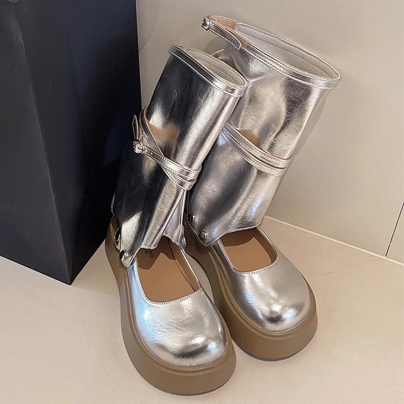 Женские крутые ботинки сандалии до середины икры на плоской подошве платформа летняя новинка 2025 тренд повседневные женские сандалии бренд zapatillas mujer