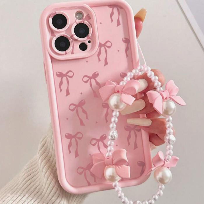 Стильный чехол-цепочка с бантом для моделей iPhone: 13 Pro, 15, 15 Pro Max, 16, 17
