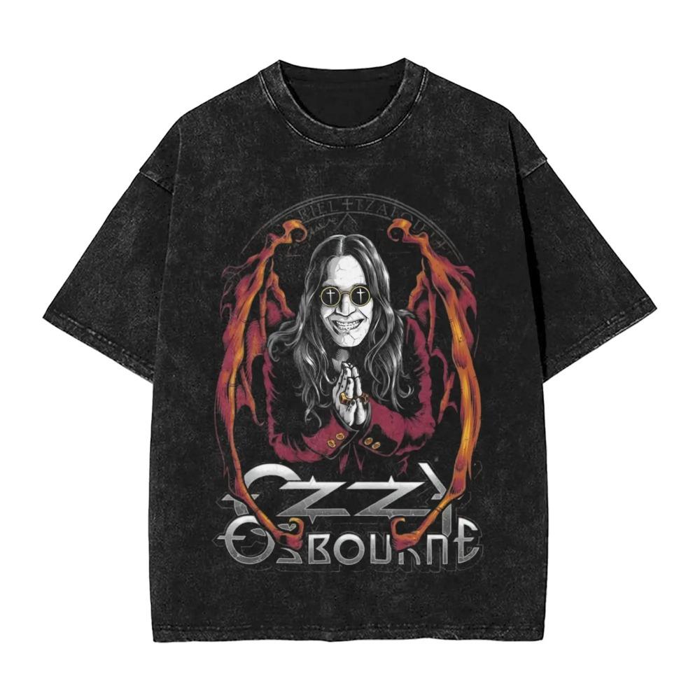 Винтажная футболка оверсайз с коротким рукавом, кислотная стирка, с принтом Ozzy Osbourne Live Stage Metal Hand