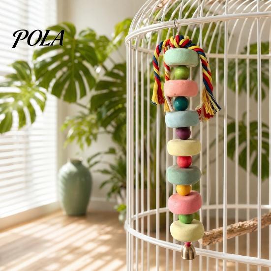 Parrot Beak Grinding Stone Stone, Colorful Beaded Chew Toy with Bell, Birdcage Care Hanging for African Grey Cockatiels Budgies Anxiety And