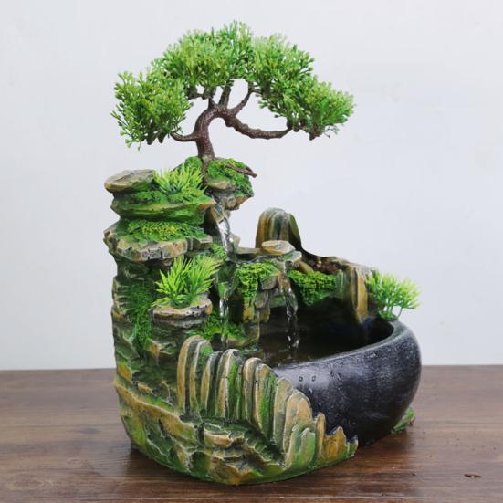 Simulation Resin Rockery Fake Tree Feng Shui Waterfall Humidifier Decoration