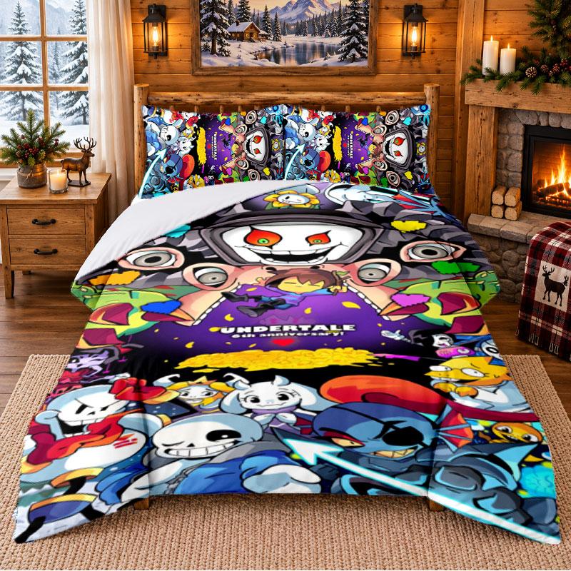 Undertale Pattern Bedding 3Pcs Set Bed Sheet And Pillowcases For Indoor Bedroom