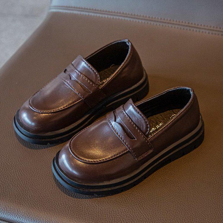 Детские черные кожаные туфли в британском стиле ретро для весны и осени 2025 года