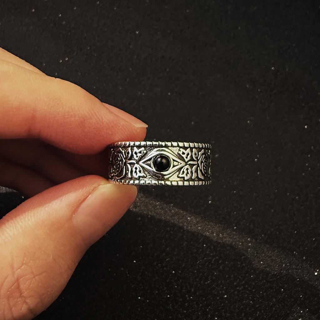 Retro Rose All-Seeing Eye Adjustable Open Ring For Men Punk Gothic Edgy Copper Zircon Unisex Vintage Mystic Accessories Gift