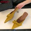 Fashion Footwear Shallow Ladies Heels Pumps Slides Butterfly-Knot Female Fashion Pointed Toe Elegant Women Heeled Sandals Shoes Mules