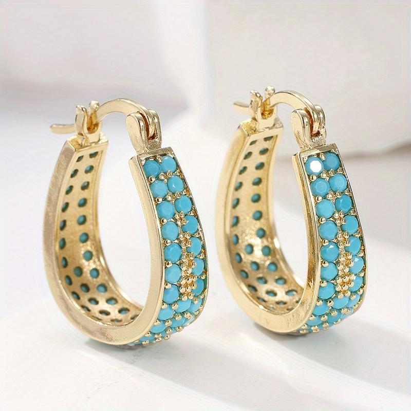 Краткие Серьги-кольца с инкрустацией синтетической бирюзой Женские Винтажные Элегантные Позолоченные Банкетные Ювелирные Изделия Аксессуар Поделки