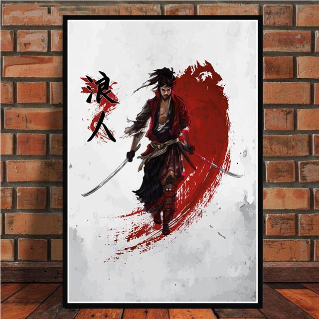 Япония Самурай Аниме Плакат Абстрактное Настенное Искусство Бусидо Холст Картина Японские Воины Портретная Картина Печать Домашний Настенный Декор Без Рамки