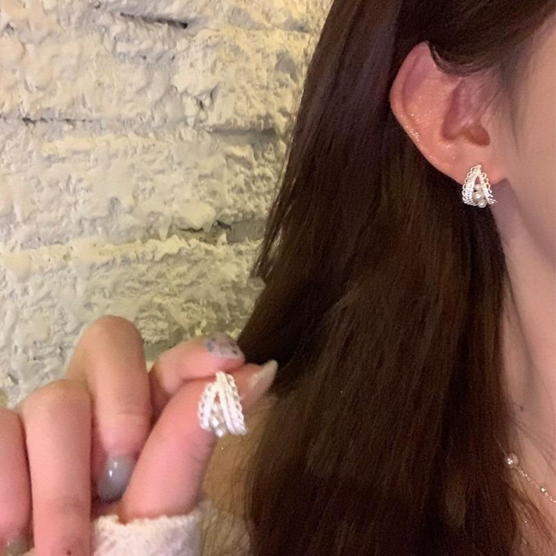 Серебряная игла супер-вспышка циркон жемчуг геометрические круглые цветочные серьги простые серьги-гвоздики с индивидуальностью серьги нишевого дизайна женские