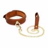 Brown  Leather Collar With Chain Leash  Sex Slave Toys Fetish Collars & Leashes