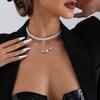 Valentine'S Day Lobe Double Beaded Mixed And Matched Metal Chain Necklace Ins Imitation Pearl Double Flying Swallow Necklace Female