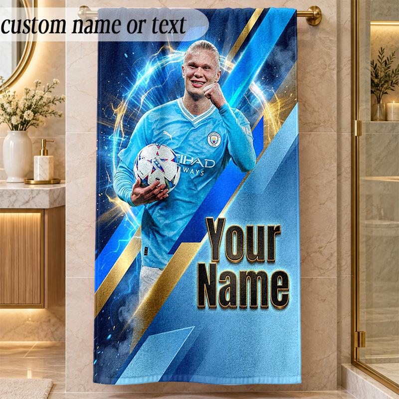 Beach TowelErling Haaland Custom Name Text Personalized Soft Towel for Beach Pool Indoor Home Decor Gift