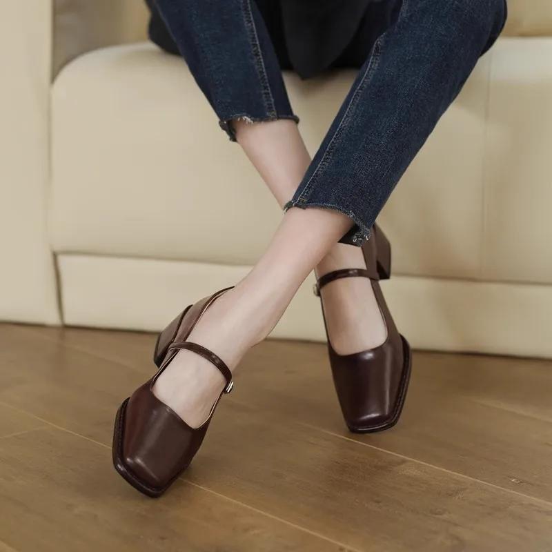 Fashion Spring and Autumn Style Fashionable Simple Square Toe Low Heel Solid Color Pumps for Party Dress Shoes for Women Mary Jane Shoes