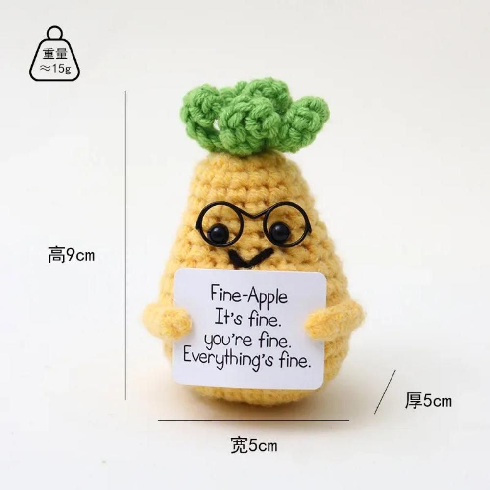 Positive Crochet Doll Knitted Animal Fruits with Affirmation Card Funny Handmade Gift Creative Table Ornaments Birthday Gift